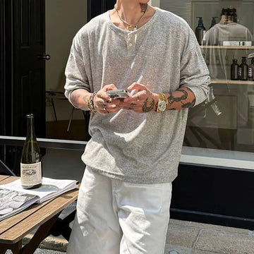 AIDASE  -  Harajuku Casual Hip-hop High Street Trendy Brand Oversized Long-sleeved Tops Men Gothpunk Solid color T-shirt Men ropa hombre aidase-shop